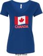 Distressed Canada Flag Ladies V-Neck Shirt
