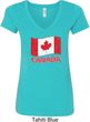 Distressed Canada Flag Ladies V-Neck Shirt