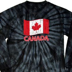 Distressed Canada Flag Long Sleeve Tie Dye Shirt