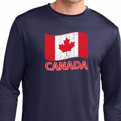 Distressed Canada Flag Mens Moisture Wicking Long Sleeve Shirt