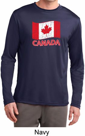Distressed Canada Flag Mens Moisture Wicking Long Sleeve Shirt