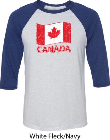 Distressed Canada Flag Mens Raglan Shirt