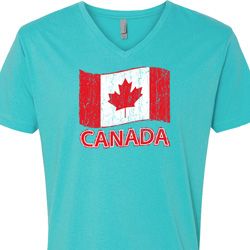 Distressed Canada Flag Mens V-Neck Shirt
