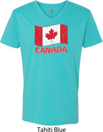Distressed Canada Flag Mens V-Neck Shirt