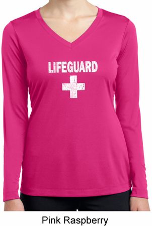 Distressed Lifeguard Ladies Dry Wicking Long Sleeve Shirt