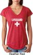 Distressed Lifeguard Ladies Tri Blend V-Neck Shirt
