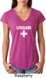 Distressed Lifeguard Ladies Tri Blend V-Neck Shirt