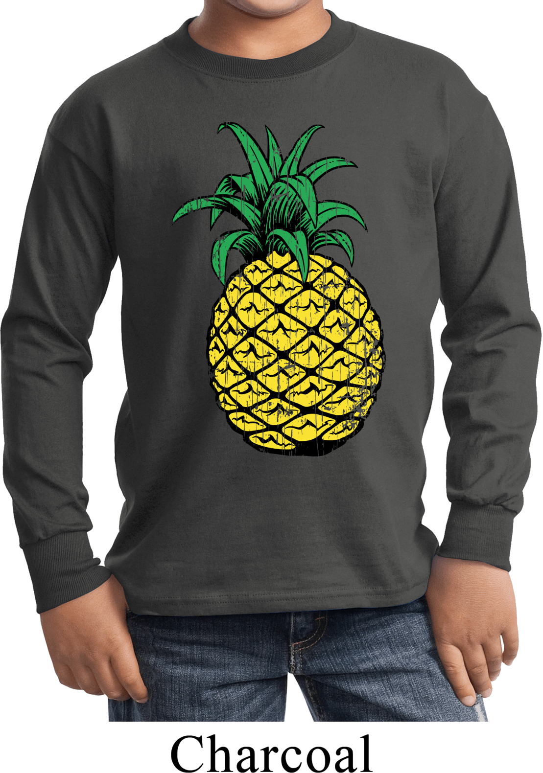 少年漫画 apple-pineapple Distressed Pineapple Kids Long Sleeve Shirt