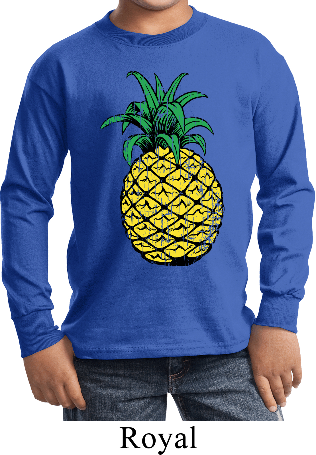 少年漫画 apple-pineapple Distressed Pineapple Kids Long Sleeve Shirt