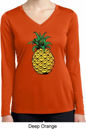 Distressed Pineapple Ladies Dry Wicking Long Sleeve Shirt