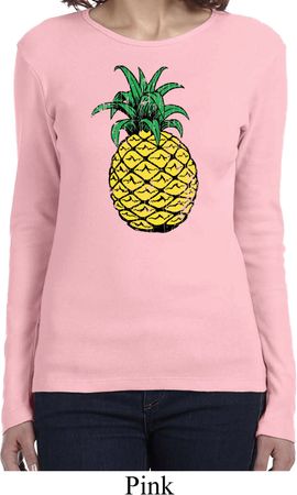 Distressed Pineapple Ladies Long Sleeve Shirt