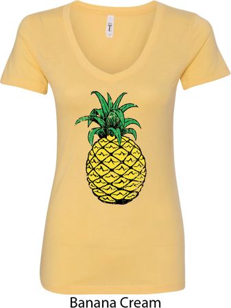 Distressed Pineapple Ladies V-Neck Shirt