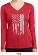 Distressed Stars and Stripes Flag Ladies Dry Wicking Long Sleeve Shirt