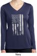 Distressed Stars and Stripes Flag Ladies Dry Wicking Long Sleeve Shirt