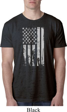 Distressed Stars and Stripes Flag Mens Black Burnout Shirt