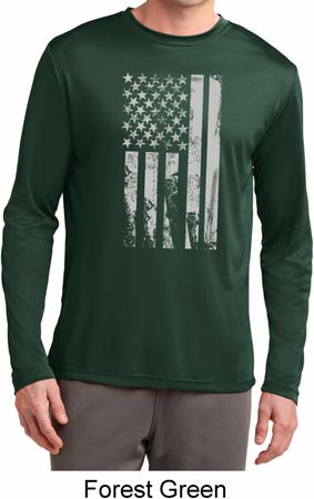 Distressed Stars and Stripes Flag Mens Dry Wicking Long Sleeve Shirt