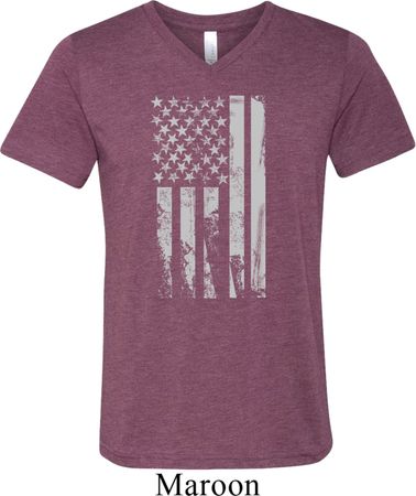 Distressed Stars and Stripes Flag Mens Tri Blend V-neck Shirt