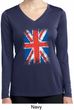 Distressed Union Jack Flag Ladies Dry Wicking Long Sleeve Shirt