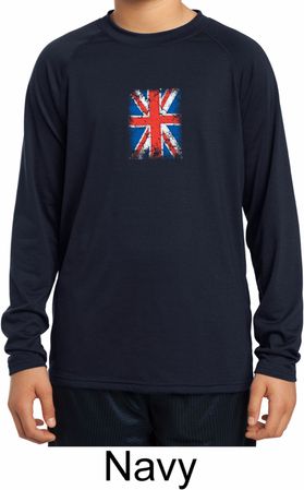 Distressed Union Jack Flag Small Print Kids Dry Wicking Long Sleeve