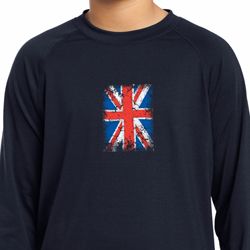 Distressed Union Jack Flag Small Print Kids Dry Wicking Long Sleeve