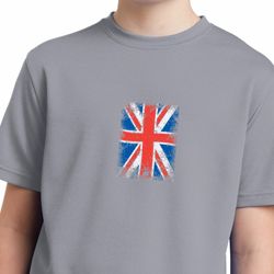 Distressed Union Jack Flag Small Print Kids Moisture Wicking Shirt
