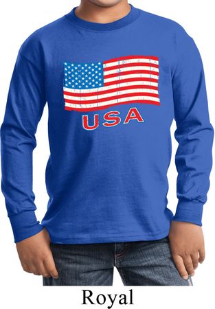 Distressed USA Flag Kids Long Sleeve Shirt