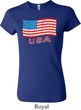 Distressed USA Flag Ladies Crewneck Shirt