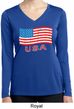 Distressed USA Flag Ladies Dry Wicking Long Sleeve Shirt