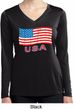 Distressed USA Flag Ladies Dry Wicking Long Sleeve Shirt