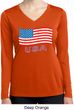 Distressed USA Flag Ladies Dry Wicking Long Sleeve Shirt