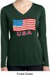 Distressed USA Flag Ladies Dry Wicking Long Sleeve Shirt