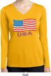 Distressed USA Flag Ladies Dry Wicking Long Sleeve Shirt