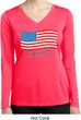 Distressed USA Flag Ladies Dry Wicking Long Sleeve Shirt