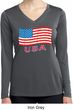 Distressed USA Flag Ladies Dry Wicking Long Sleeve Shirt