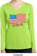Distressed USA Flag Ladies Dry Wicking Long Sleeve Shirt