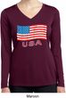 Distressed USA Flag Ladies Dry Wicking Long Sleeve Shirt