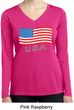 Distressed USA Flag Ladies Dry Wicking Long Sleeve Shirt
