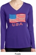 Distressed USA Flag Ladies Dry Wicking Long Sleeve Shirt