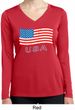 Distressed USA Flag Ladies Dry Wicking Long Sleeve Shirt