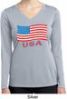 Distressed USA Flag Ladies Dry Wicking Long Sleeve Shirt