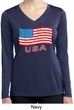 Distressed USA Flag Ladies Dry Wicking Long Sleeve Shirt