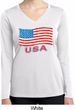 Distressed USA Flag Ladies Dry Wicking Long Sleeve Shirt