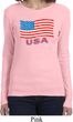 Distressed USA Flag Ladies Long Sleeve Shirt