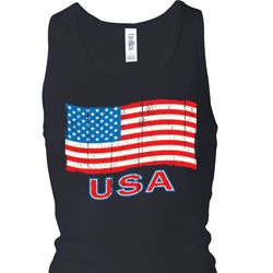 Distressed USA Flag Ladies Longer Length Racerback Tank Top