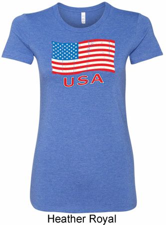 Distressed USA Flag Ladies Longer Length Shirt