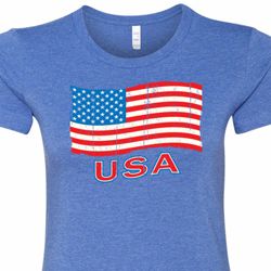 Distressed USA Flag Ladies Longer Length Shirt
