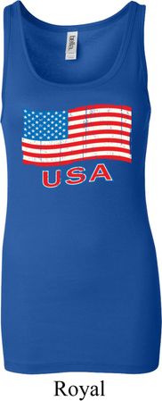 Distressed USA Flag Ladies Longer Length Tank Top