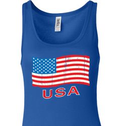 Distressed USA Flag Ladies Longer Length Tank Top