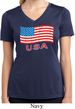 Distressed USA Flag Ladies Moisture Wicking V-neck Shirt