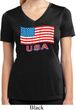 Distressed USA Flag Ladies Moisture Wicking V-neck Shirt